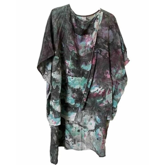 Rosa Palma Handpainted Art to Wear Lagenlook Top Cover Up Poncho Boho - Picture 2 of 5